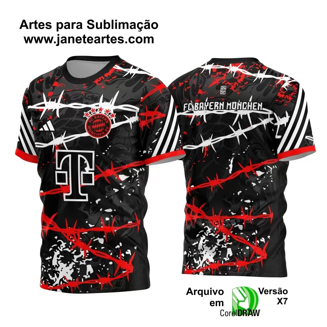 Arte Vetor - Camisa Preta e Vermelha -  Interclasse 2024 - Jogos Internos 2024 - Time Amador Bayern München