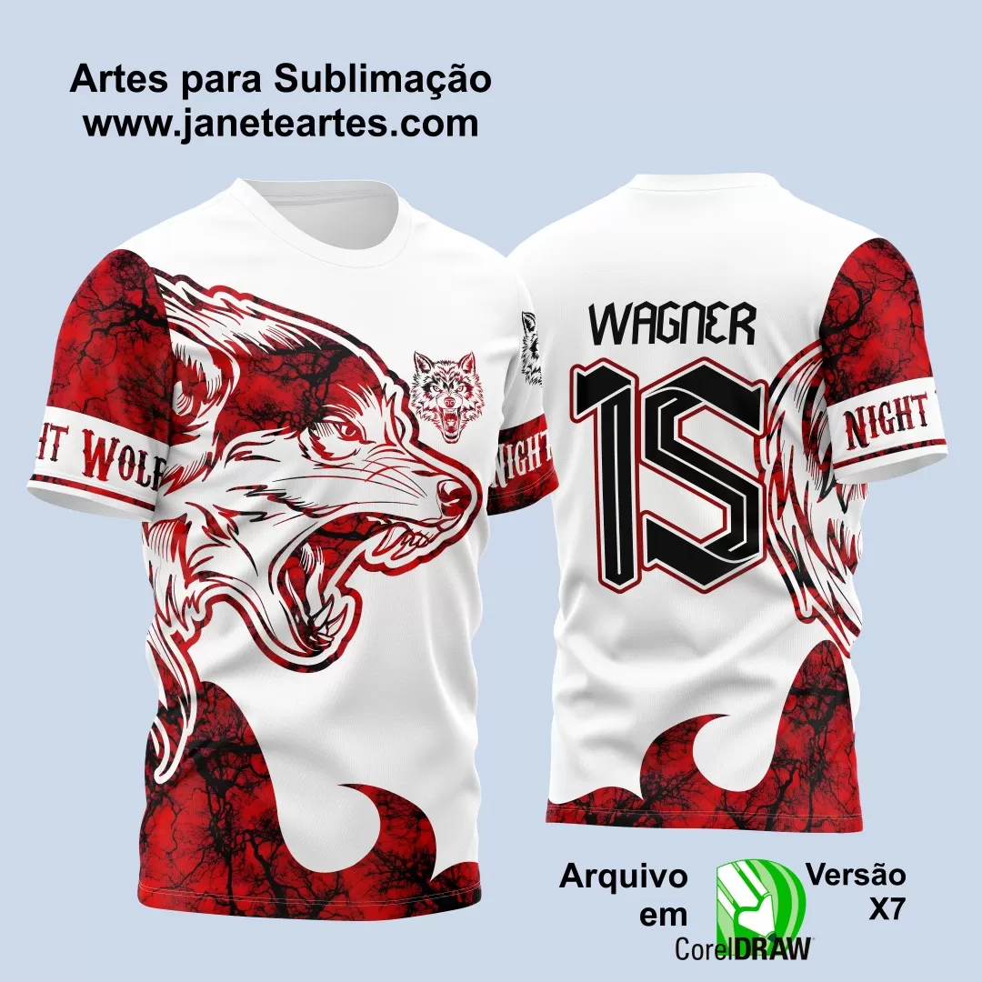 Arte Vetor Camisa Vermelha e Branca - Interclasse 2024 - Jogos Internos 2024 - Time Amador - Lobo Feroz