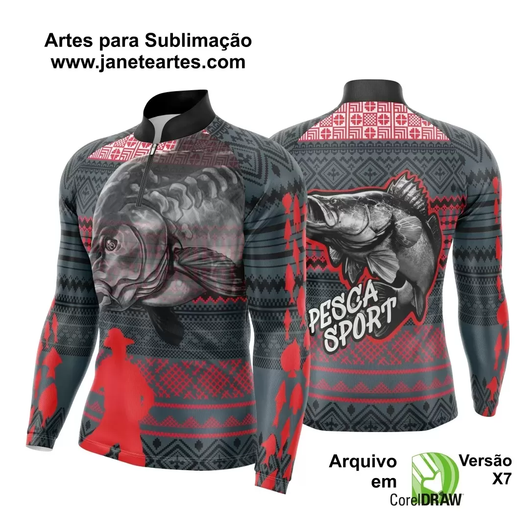 Arte Vetor - Camisa Vermelha e Cinza - Pesca Esportiva 2024 - 2025