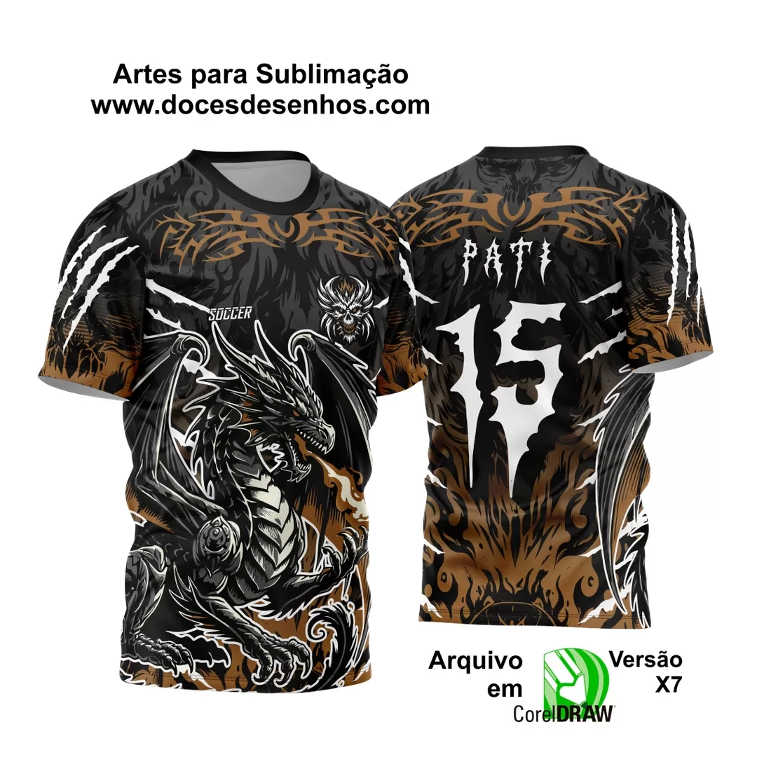 Arte Vetor - Camisa de Interclasse - Jogos Internos - Dragão Negro - 2024 - 2025 - Doces Desenhos