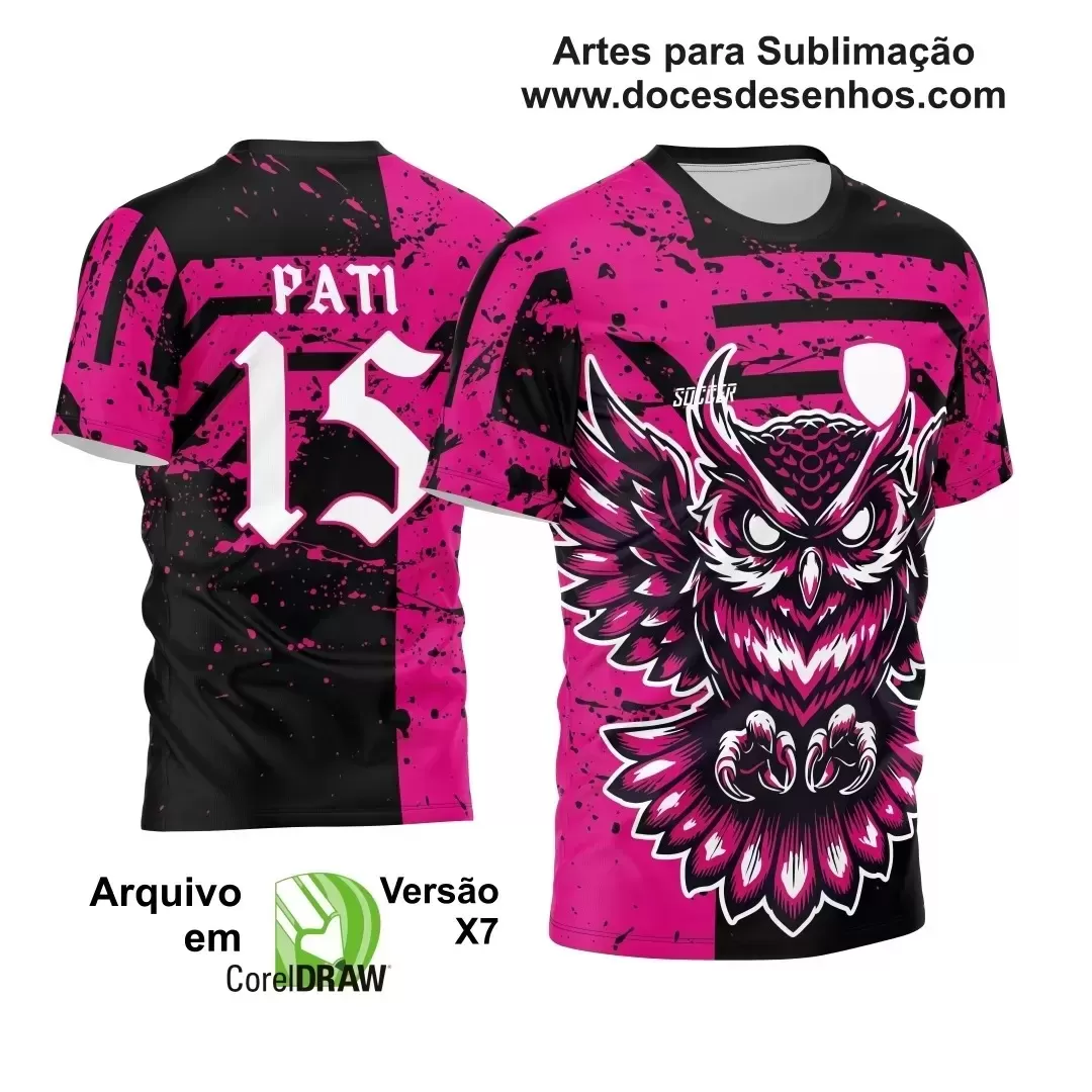 Arte Vetor - Camisa de Interclasse Personalizada Rosa e Preta - Jogos Internos - Coruja - 2024 - 2025