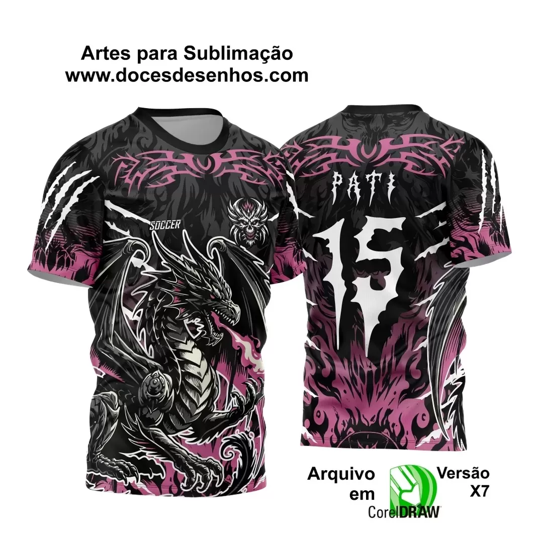 Arte Vetor - Camisa de Interclasse Personalizada Rosa e Preta - Jogos Internos - Dragão - 2024 - 2025