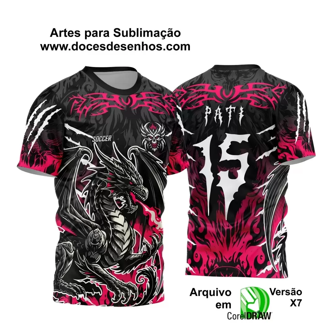 Arte Vetor - Camisa de Interclasse Personalizada Rosa e Preta - Jogos Internos - Dragão - 2024 - 2025