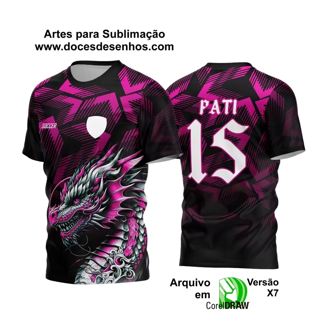 Arte Vetor - Camisa de Interclasse Personalizada Rosa e Preta - Jogos Internos - Dragão - 2024 - 2025