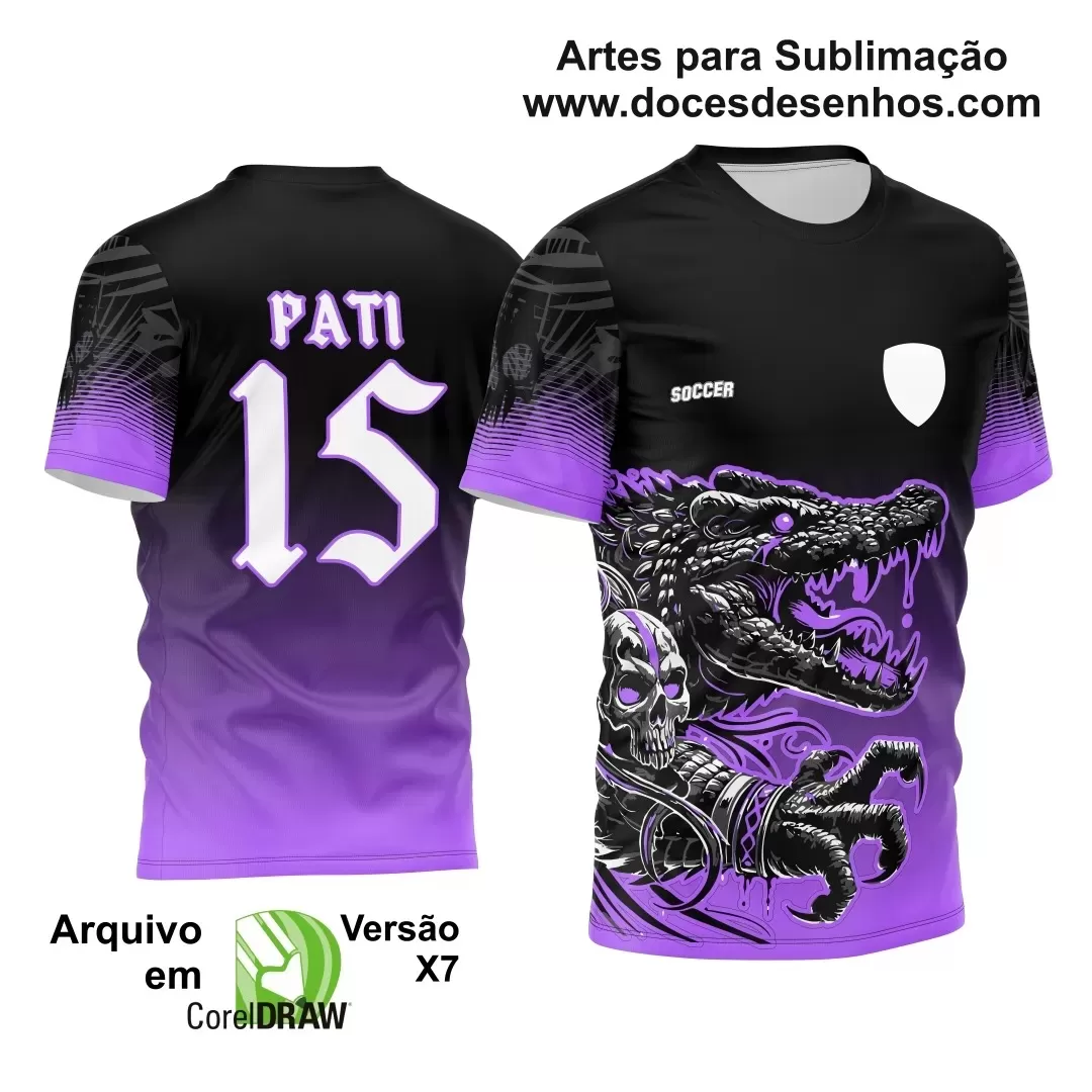 Arte Vetor Camisa de Interclasse Personalizada Roxa - Jogos Internos - Crocodilo - 2024 - 2025