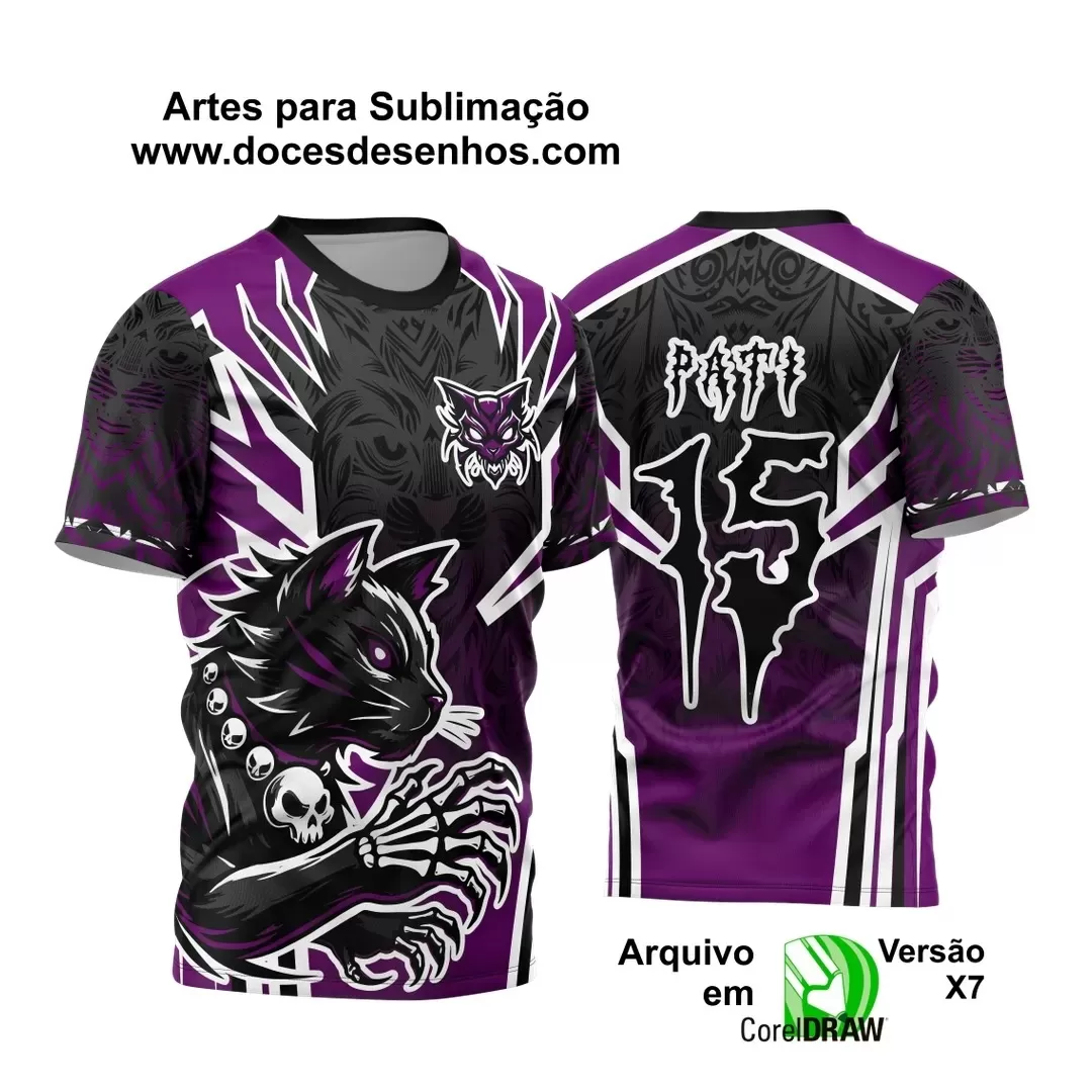 Arte Vetor Camisa de Interclasse Personalizada Roxa - Jogos Internos - Gato - 2024 - 2025