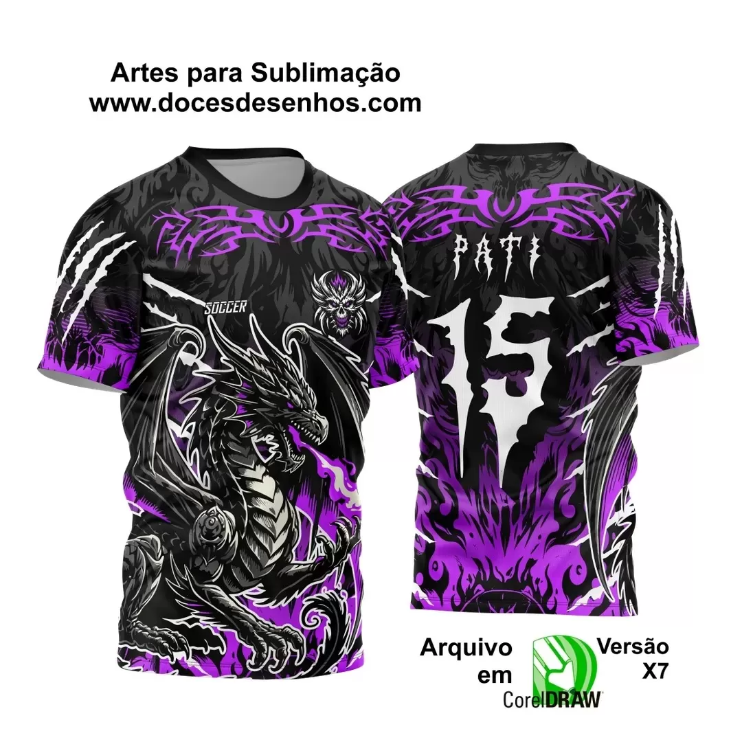 Arte Vetor - Camisa de Interclasse Personalizada Roxa e Preta - Jogos Internos - Dragão - 2024 - 2025 