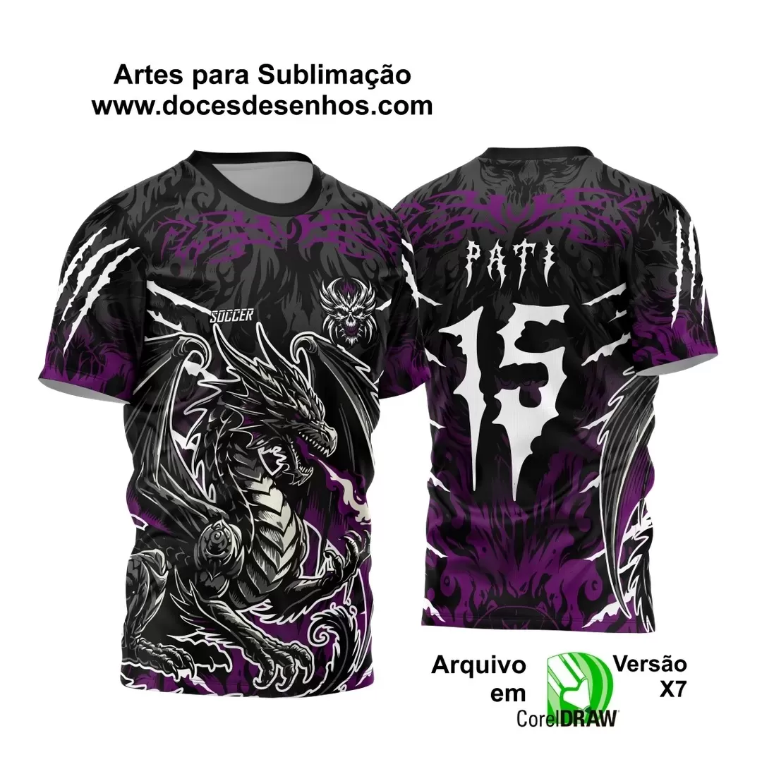 Arte Vetor - Camisa de Interclasse Personalizada Roxa e Preta - Jogos Internos - Dragão - 2024 - 2025 