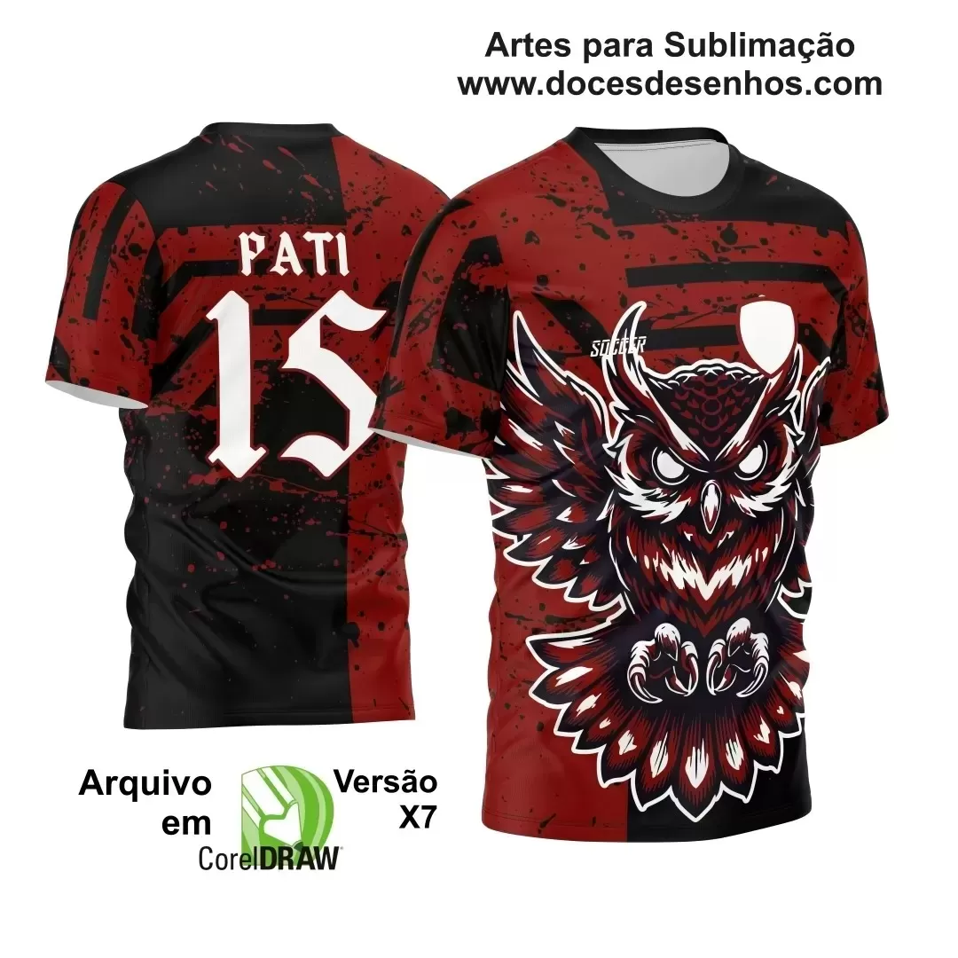 Arte Vetor - Camisa de Interclasse Personalizada Vermelha e Preta - Jogos Internos - Coruja - 2024 - 2025