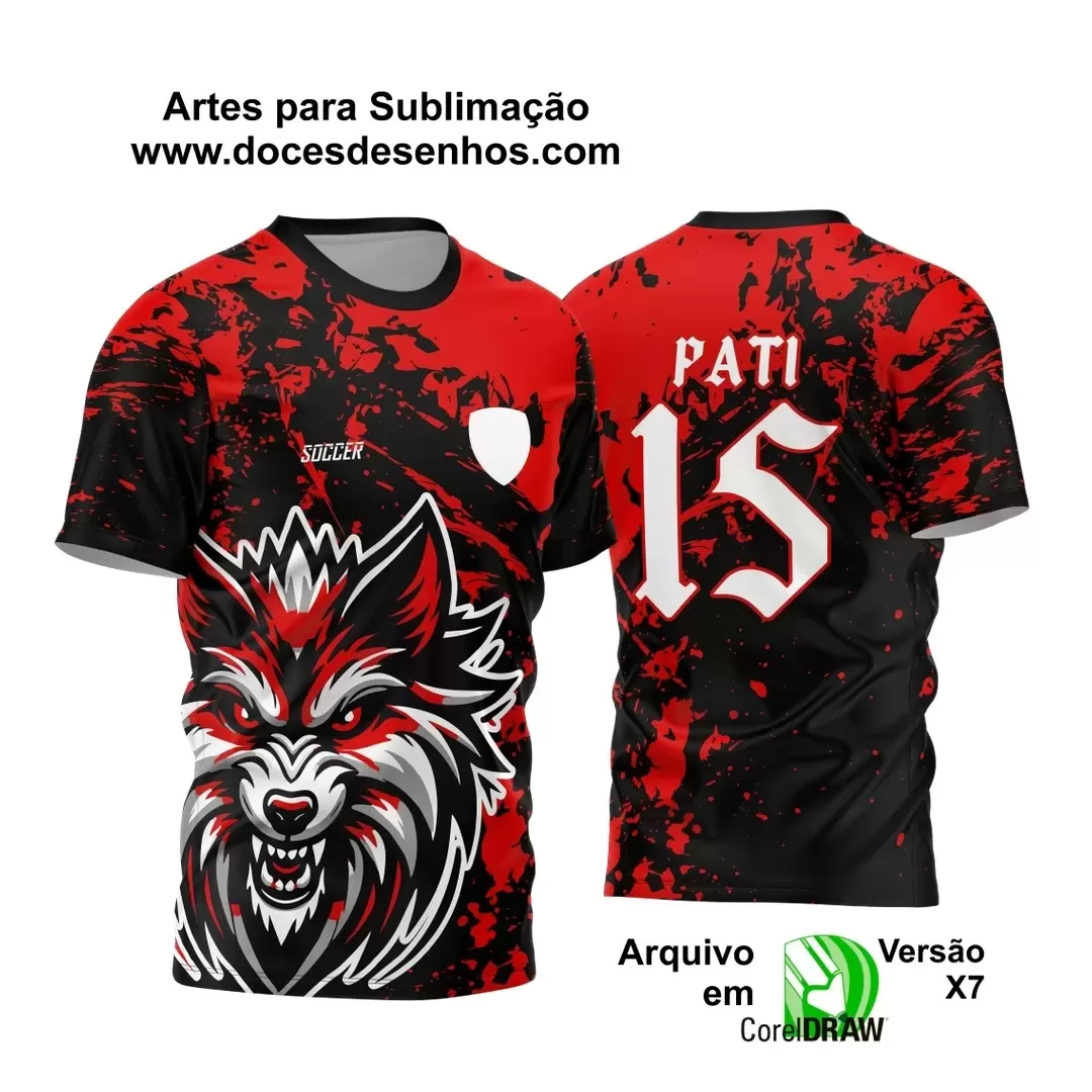 Arte Vetor - Camisa de Interclasse Personalizada Vermelha e Preta - Jogos Internos - Lobo - 2024 - 2025