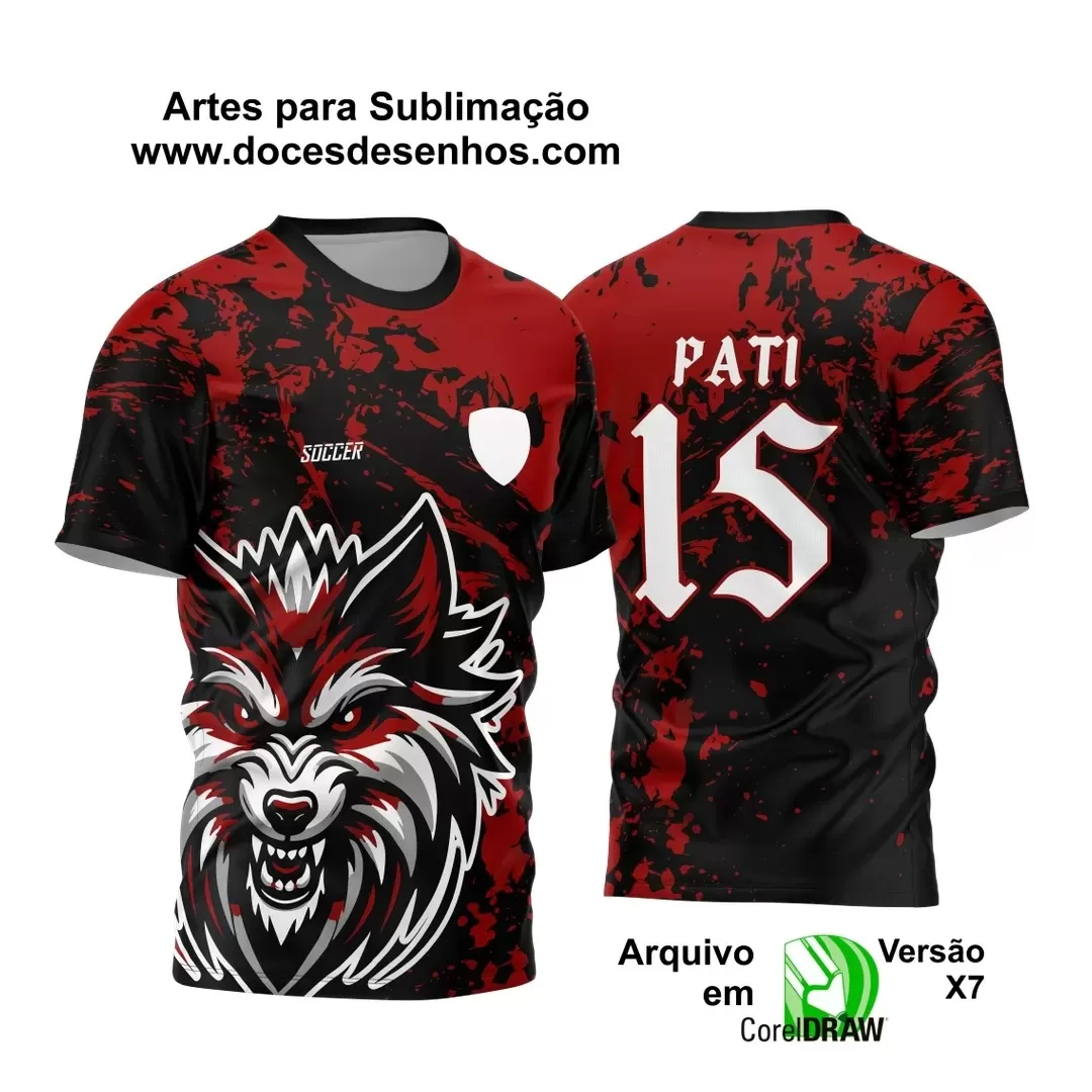 Arte Vetor - Camisa de Interclasse Personalizada Vermelha e Preta - Jogos Internos - Lobo - 2024 - 2025