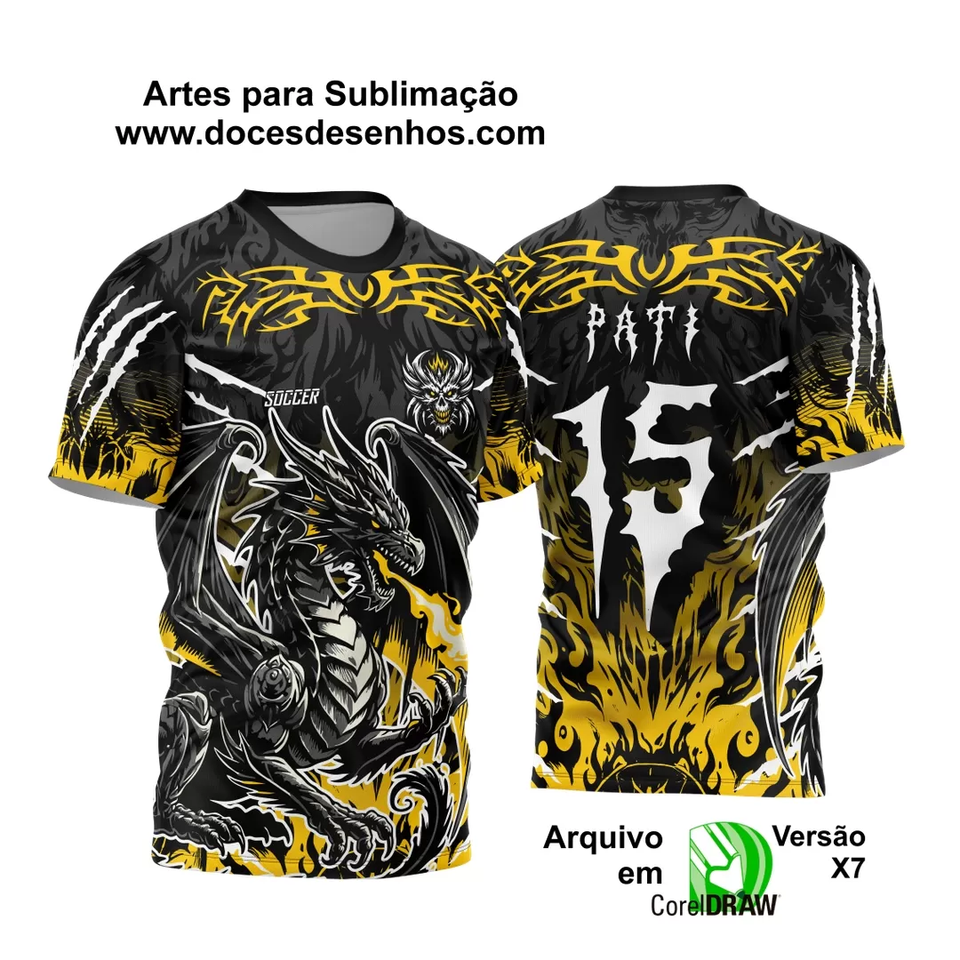 Arte Vetor - Camisa de Interclasse Preta e Amarela - Jogos Internos - Dragão Negro - 2024 - 2025