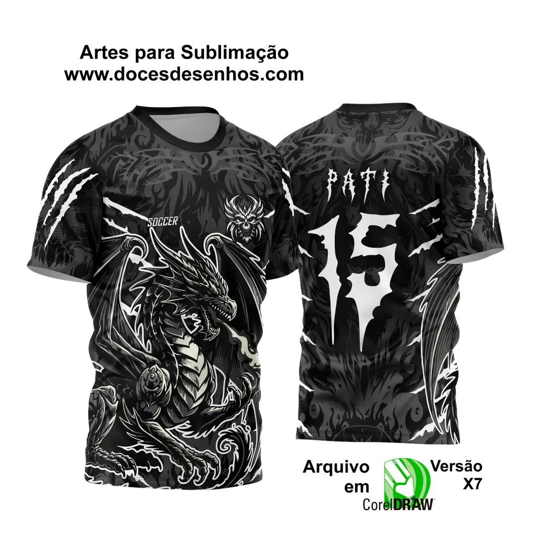 Arte Vetor - Camisa de Interclasse Preta e Cinza - Jogos Internos - Dragão Negro - 2024 - 2025