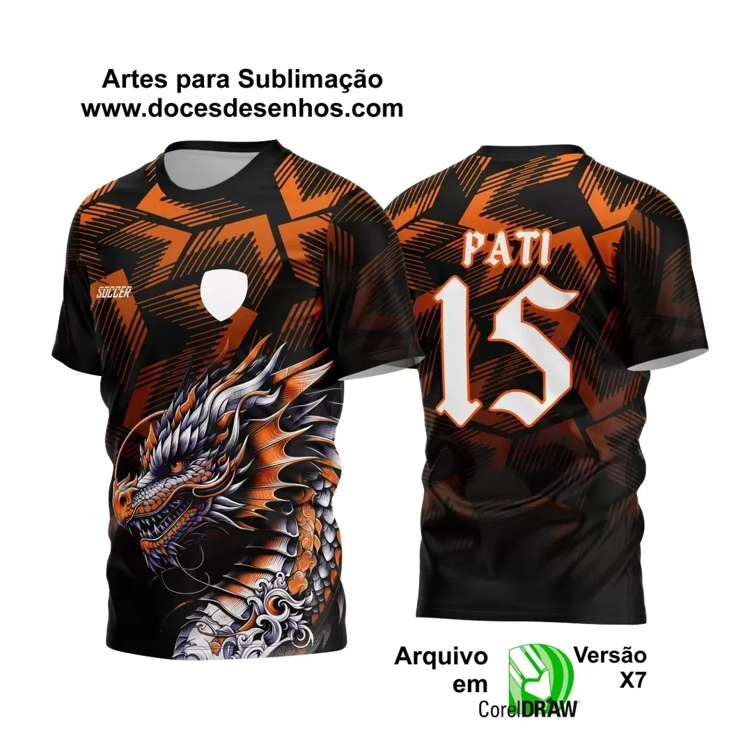 Arte Vetor - Camisa de Interclasse Preta e Laranja - Jogos Internos - Dragão - 2024 - 2025