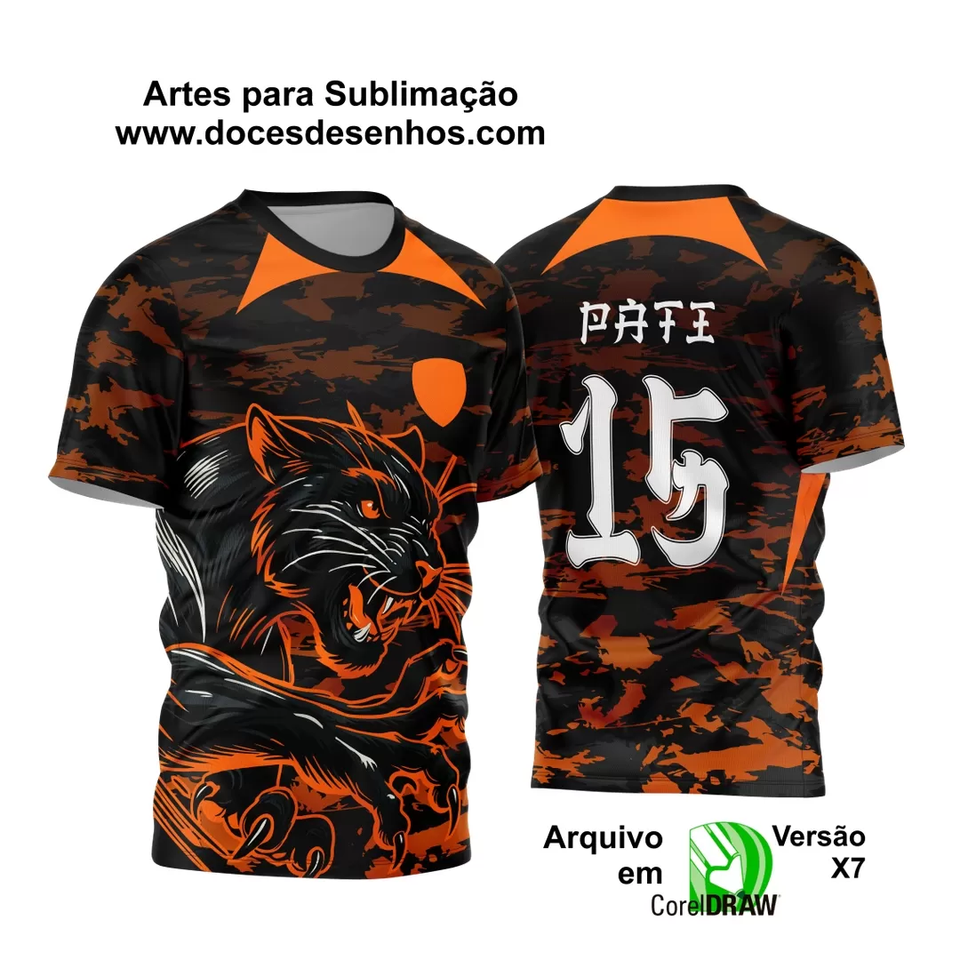 Arte Vetor - Camisa de Interclasse Preta e Laranja - Jogos Internos - Pantera - 2024 - 2025