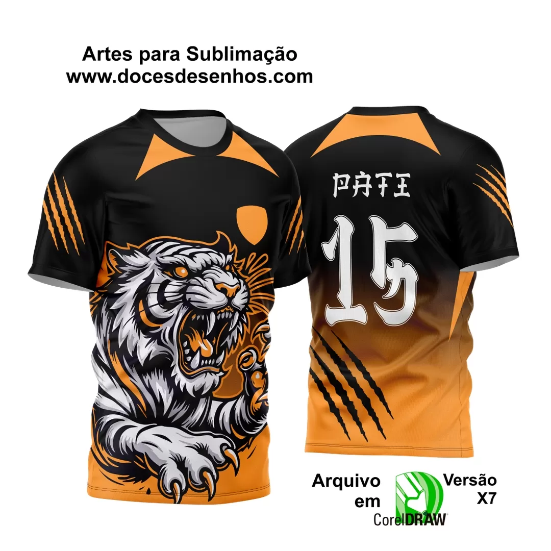 Arte Vetor - Camisa de Interclasse Preta e Laranja - Jogos Internos - Tigre - 2024 - 2025