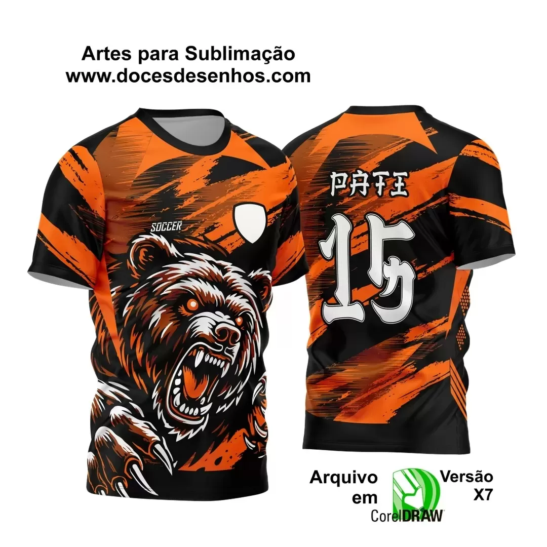 Arte Vetor - Camisa de Interclasse Preta e Laranja - Jogos Internos - Urso - 2024 - 2025