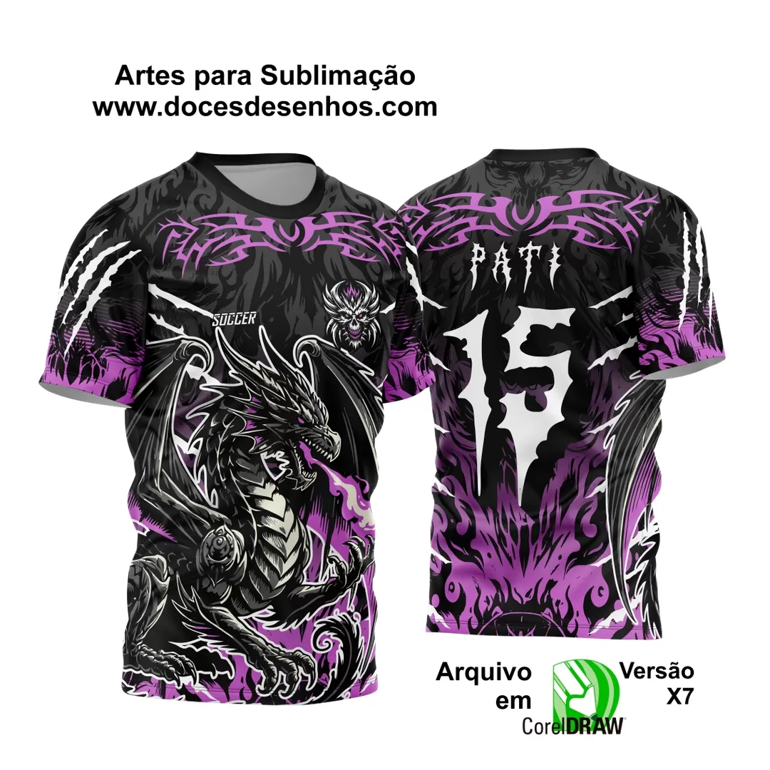 Arte Vetor - Camisa de Interclasse Preta e Roxa - Jogos Internos - Dragão Negro - 2024 - 2025