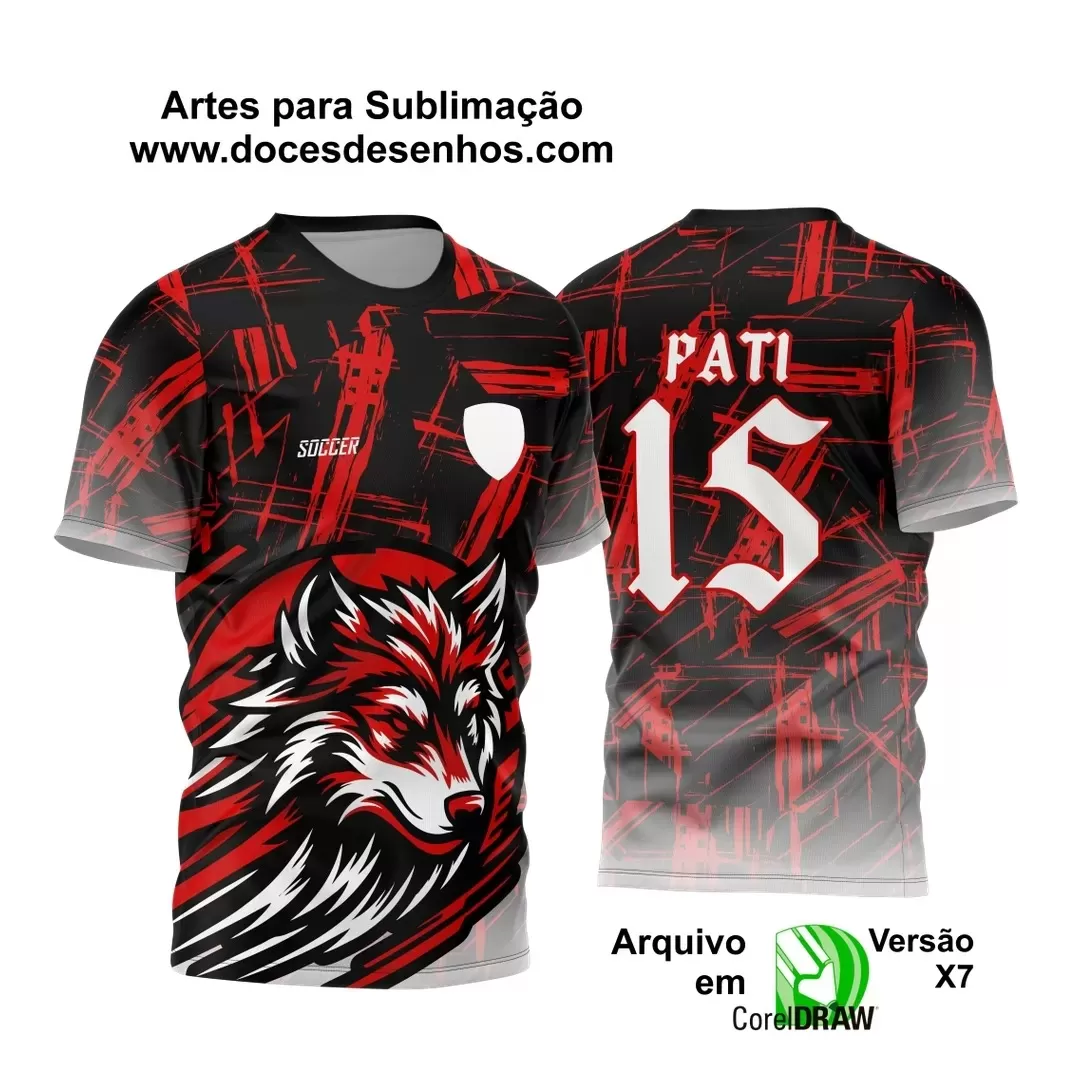 Arte Vetor - Camisa de Interclasse Preta e Vermelha - Jogos Internos - Lobo - 2024 - 2025