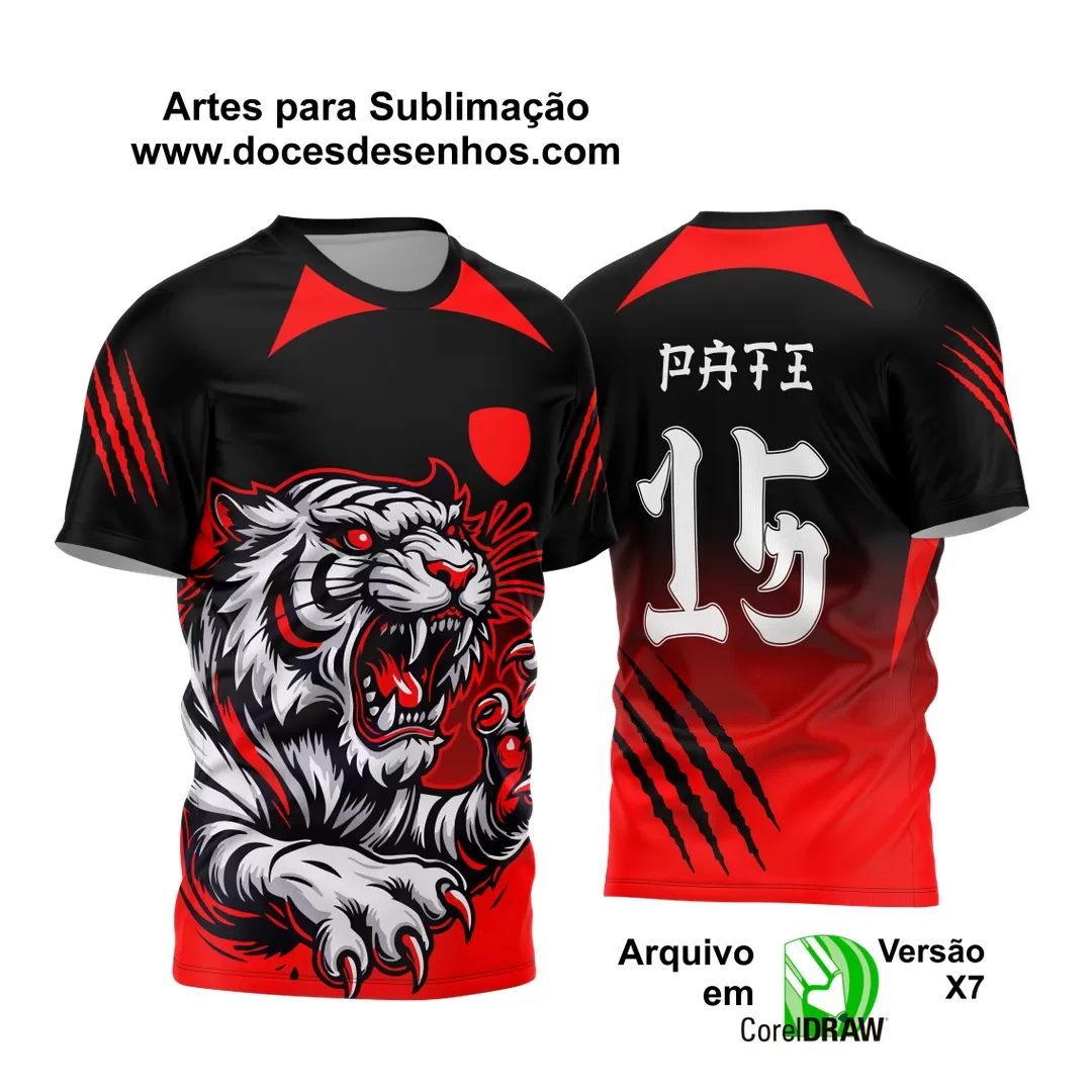 Arte Vetor - Camisa de Interclasse Preta e Vermelha - Jogos Internos - Tigre - 2024 - 2025