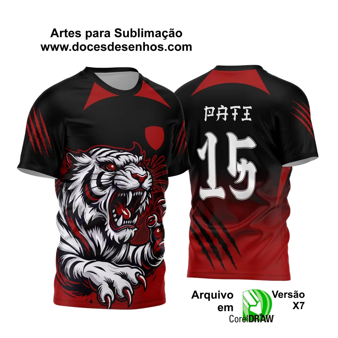 Arte Vetor - Camisa de Interclasse Preta e Vermelha - Jogos Internos - Tigre - 2024 - 2025