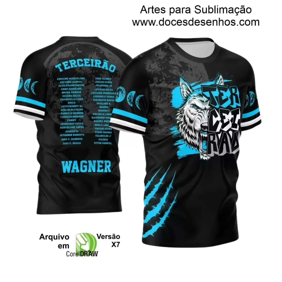 Arte Vetor - Estampa Camisa Escolar Preta - Formandos - Terceirão - Lobo Branco - 2025