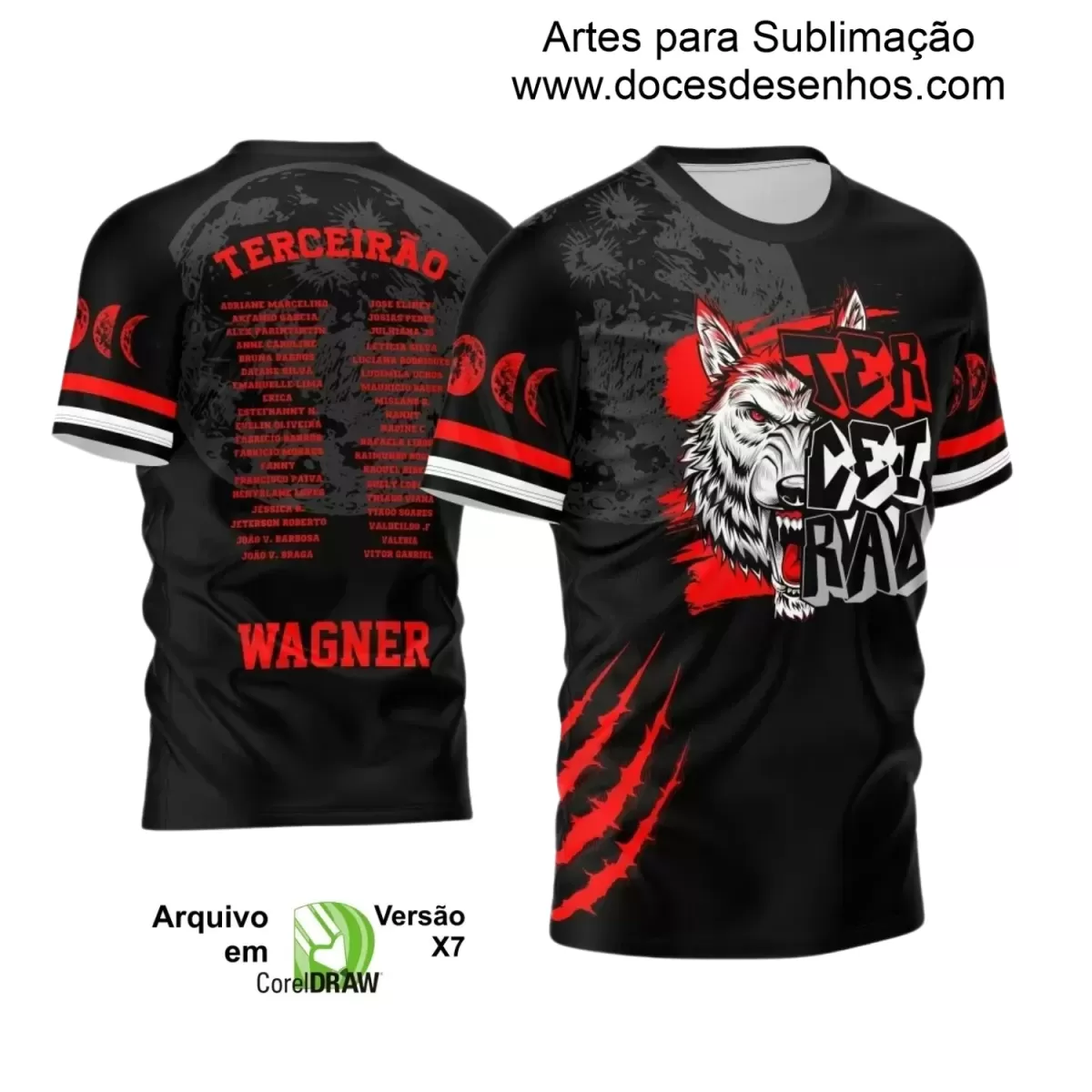 Arte Vetor - Estampa Camisa Escolar Preta - Formandos - Terceirão - Lobo Branco - 2025