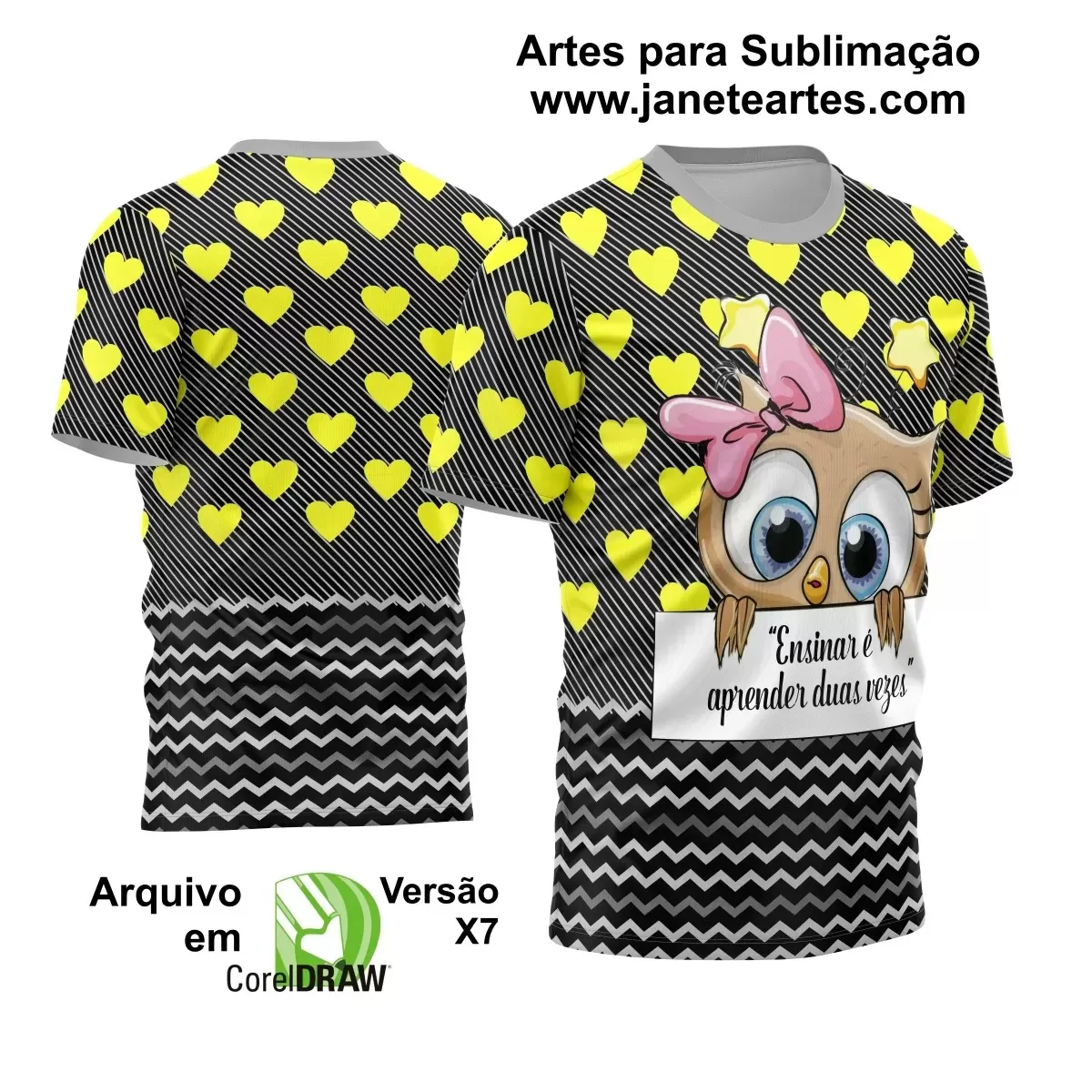 Arte Vetor Estampa Camisa Professora Coruja 2024 Modelo 01