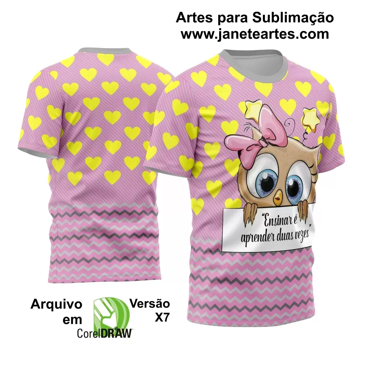 Arte Vetor Estampa Camisa Professora Coruja 2024 Modelo 03