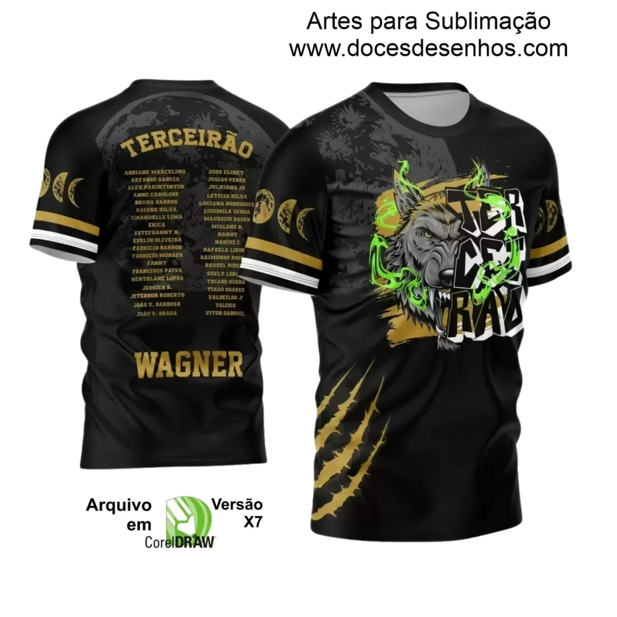 Arte Vetor - Estampa Camiseta Escolar Preta - Formandos - Terceirão - Lobo Feroz - 2025