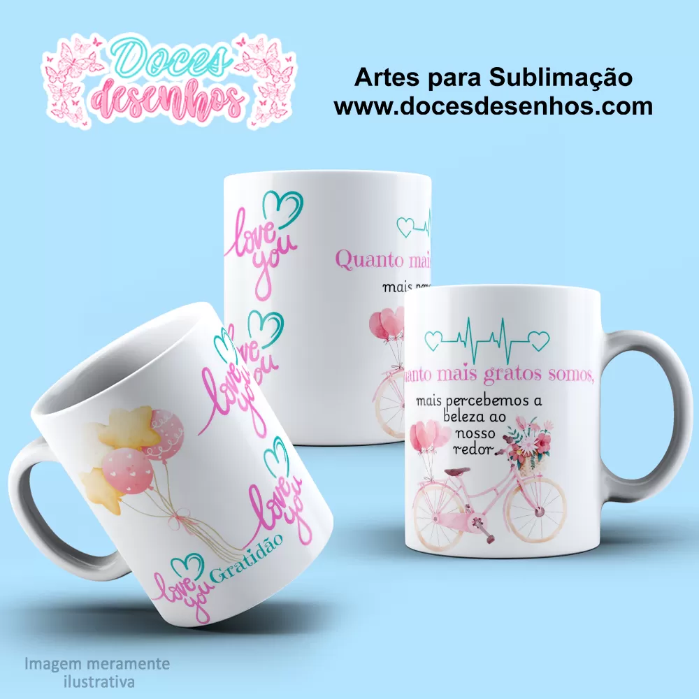 Arte para Caneca de Sublimação Gratidão - Estampa Exclusiva 2024/2025