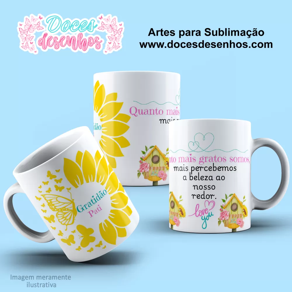 Arte para Caneca de Sublimação Gratidão - Estampa Exclusiva 2024/2025