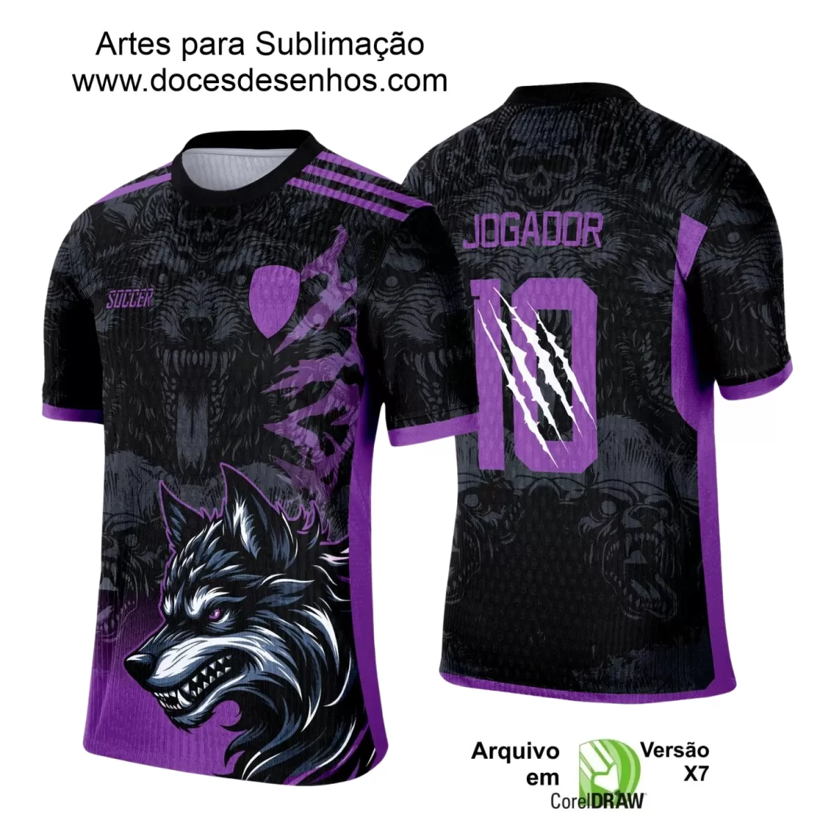 Arte para Estampa de Camiseta Escolar 2025 – Interclasse - Preta e Roxa com Tema de Lobo