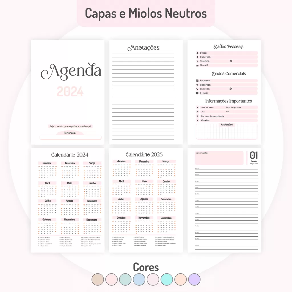 COMBO Miolos Neutros Agendas - Planners 2024 – Pamella Vieira