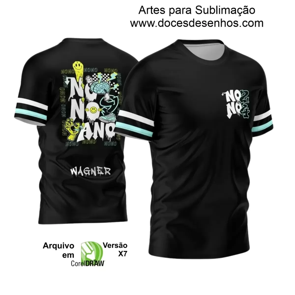 Camisa Escolar Personalizada - Preta - Nono Ano - Tema Cérebro Grafite - 2025