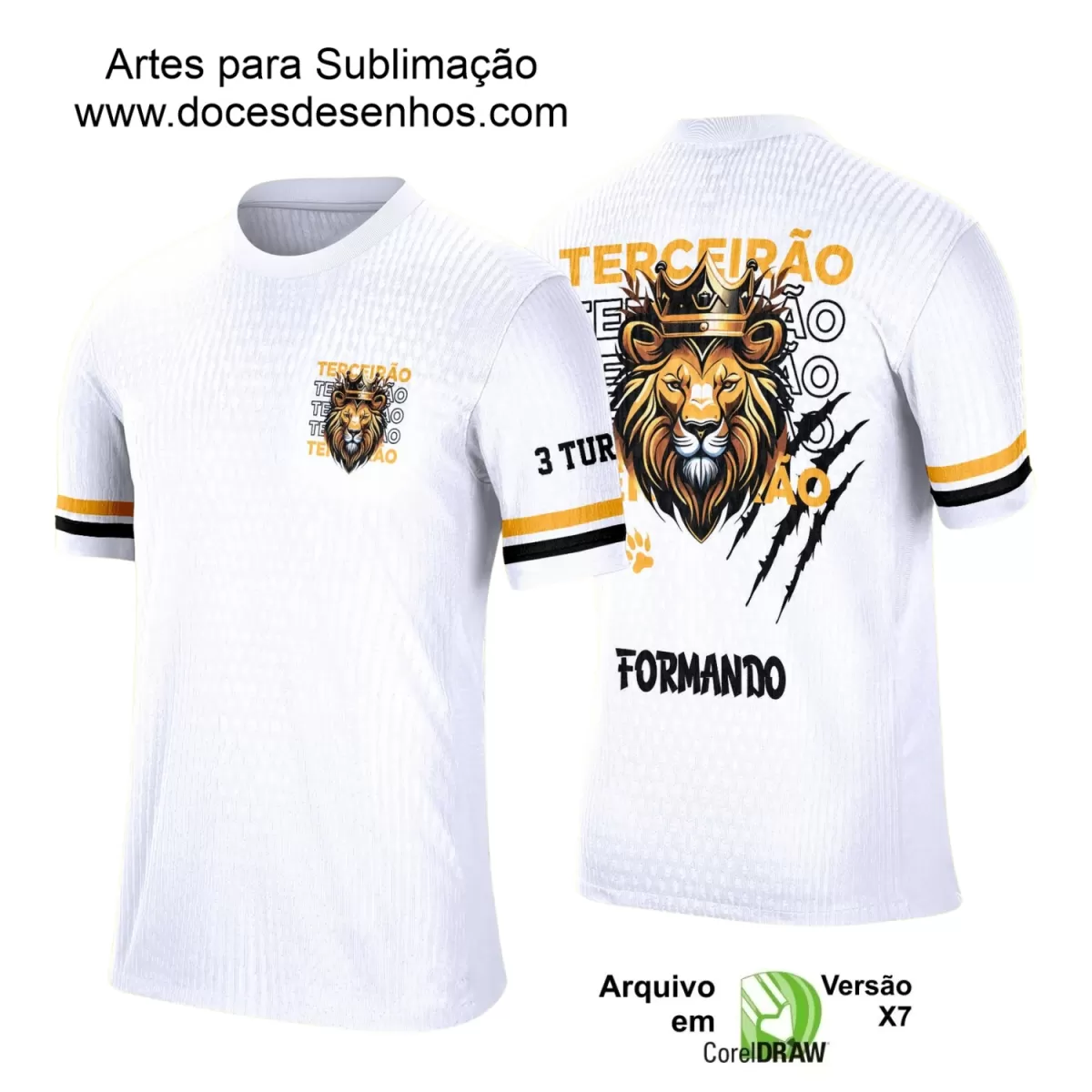 Estampa Camiseta Escolar Branca – Formandos – Concluintes 2025 – Terceirão 2025 - Leão Rei