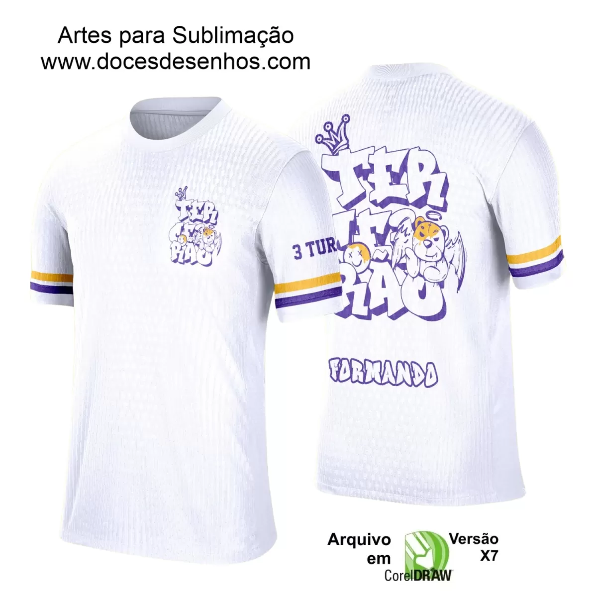 Estampa Camiseta Escolar Branca  – Formandos – Concluintes 2025 – Terceirão 2025 - Urso Angelical