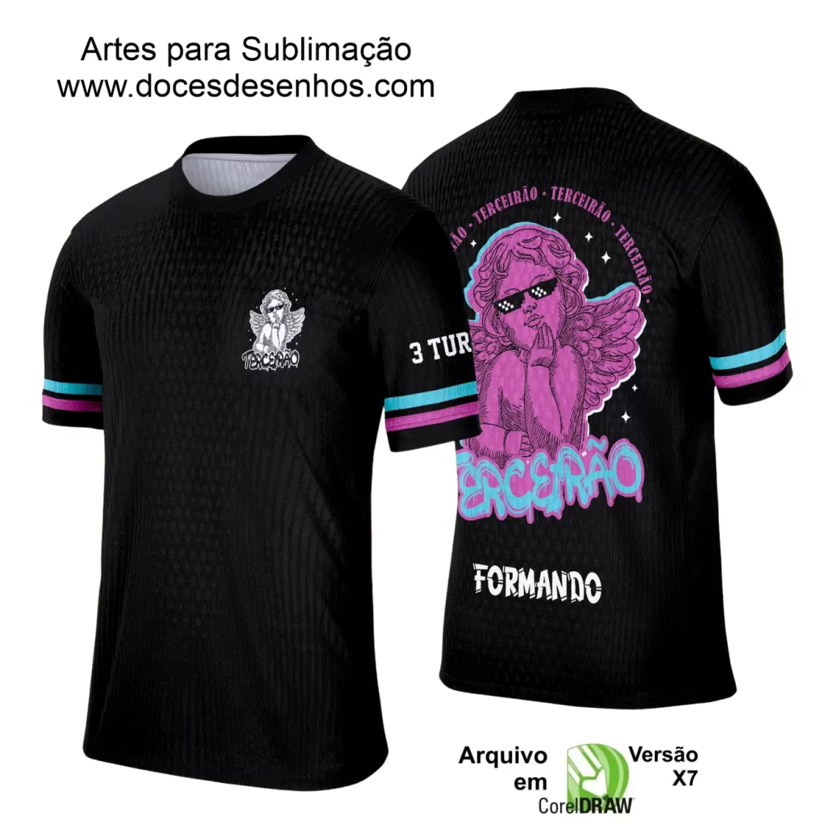 Estampa Camiseta Escolar Preta – Formandos – Concluintes 2025 – Terceirão 2025 - Anjo Estiloso