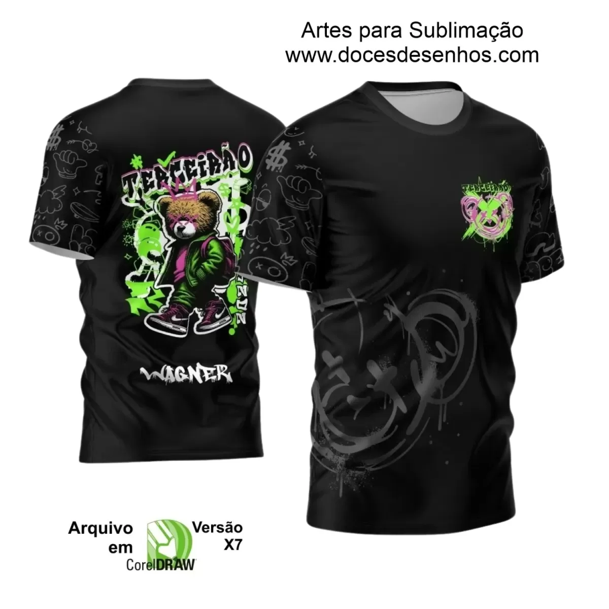 Estampa Camiseta Escolar Preta – Formandos – Concluintes 2025 – Terceirão 2025 - Tema: Urso Fofo