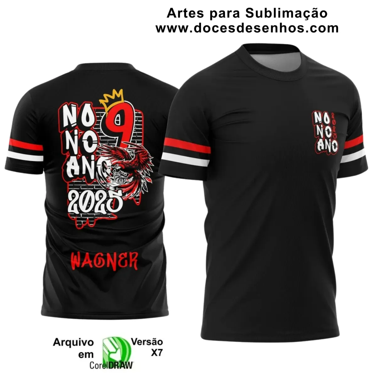 Estampa Para Camiseta Escolar 2025 – Arte Vetor - Uniforme Concluintes 2025 – Terceirão: Estilo Arara Vermelha