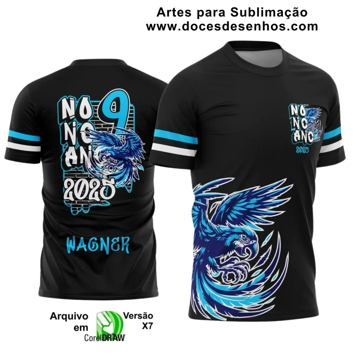 Estampa Para Camiseta Escolar – Arte Vetor - Uniforme Concluintes 2025 – 9º Ano: Estilo Arara Azul