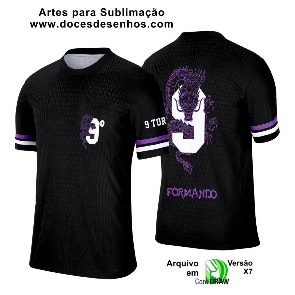 Estampa Para Camiseta Escolar – Arte Vetor - Uniforme Concluintes 2025 – 9 º Ano : Estilo Dragão