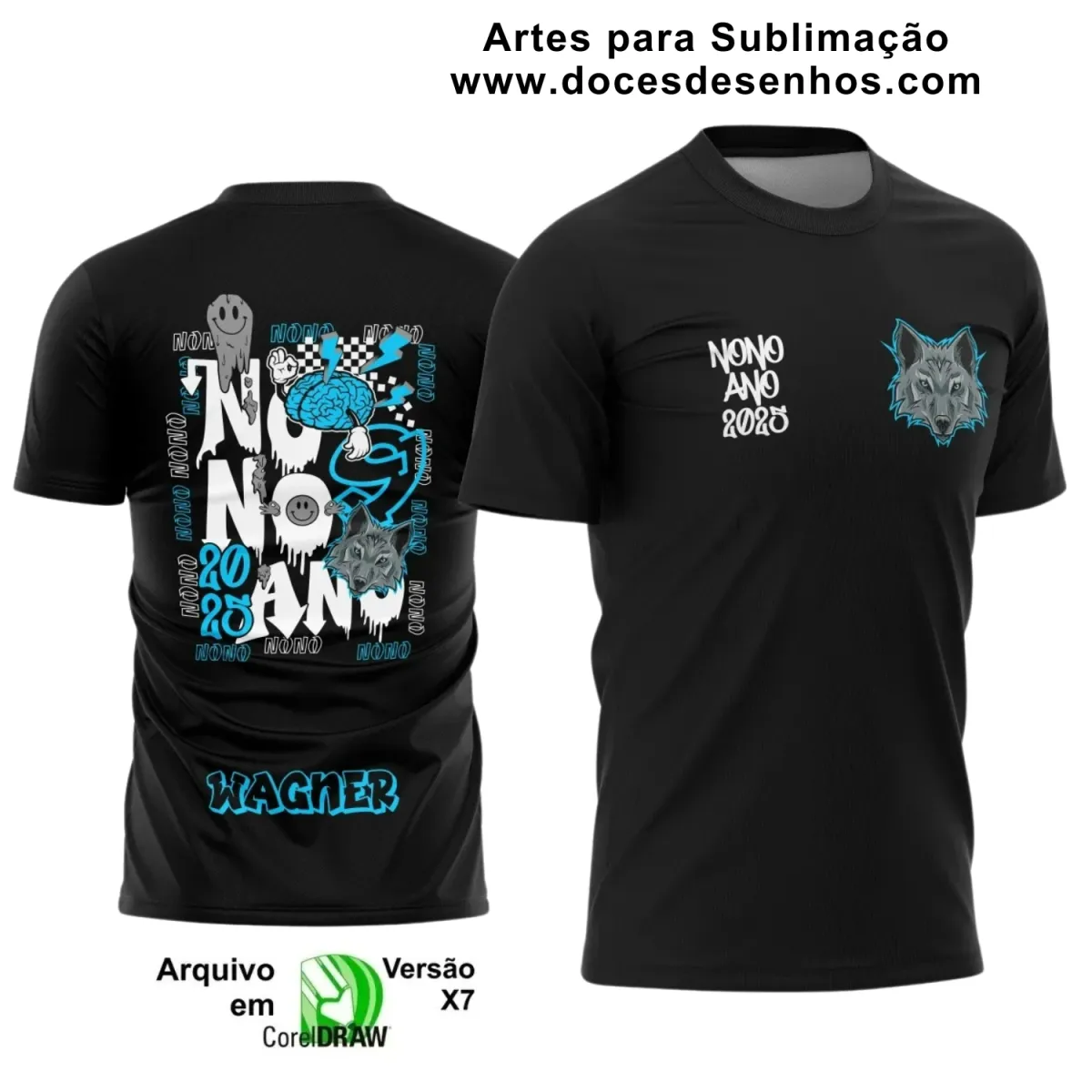 Estampa Para Camiseta Escolar – Arte Vetor - Uniforme Concluintes 2025 – 9 º Ano : Estilo Lobo