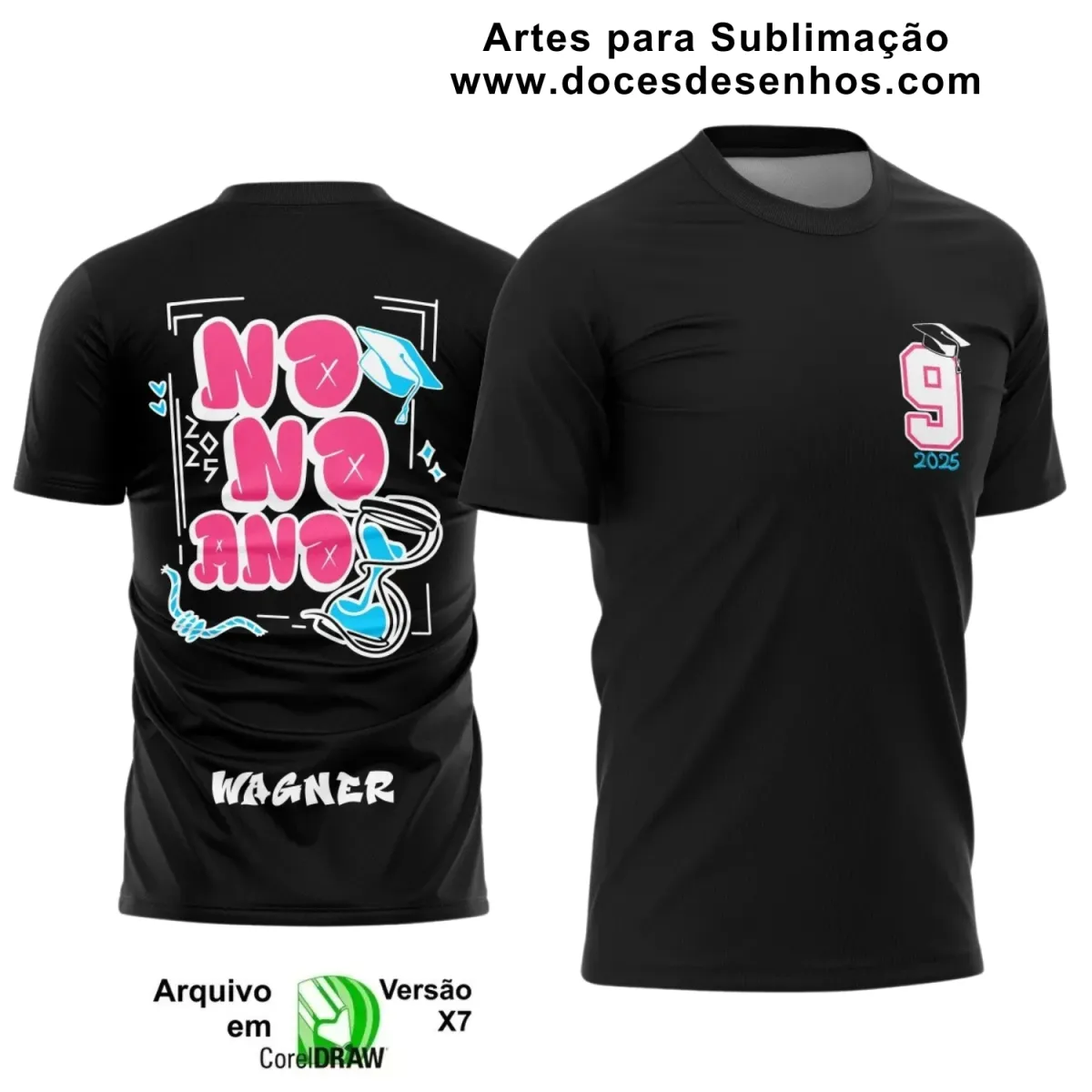 Estampa Para Camiseta Escolar – Arte Vetor - Uniforme Concluintes 2025 – Formandos 9º Ano: Estilo  Ampulheta