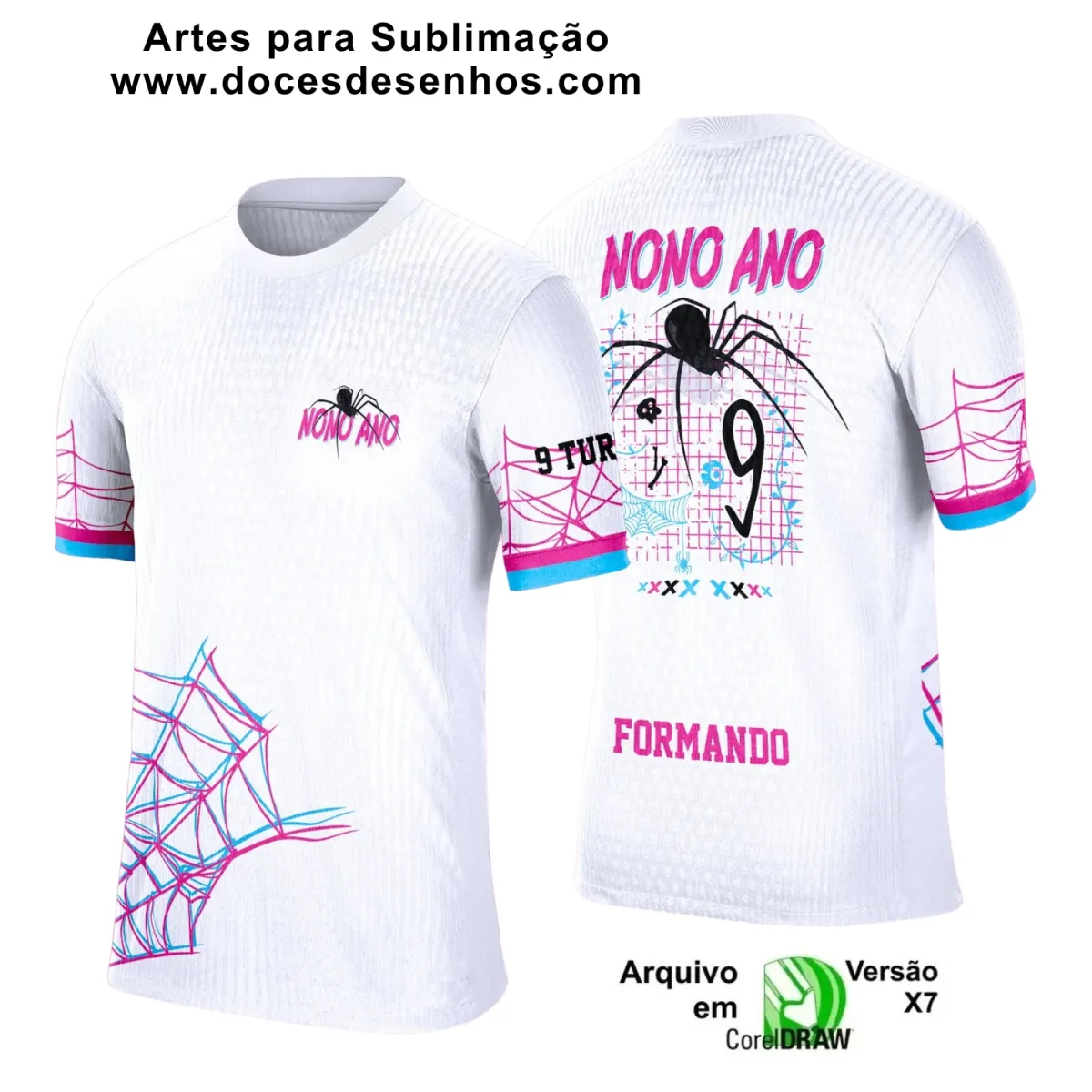 Estampa Para Camiseta Escolar – Arte Vetor - Uniforme Concluintes 2025 – Nono Ano: Estilo Aranha