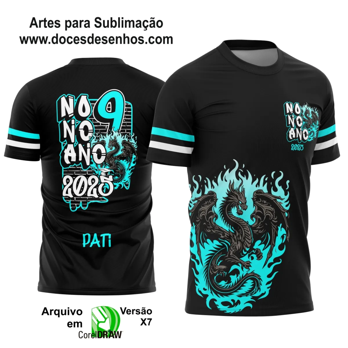 Estampa Para Camiseta Escolar – Arte Vetor - Uniforme Concluintes 2025 – Nono Ano: Estilo Dragão 9º Ano 2025