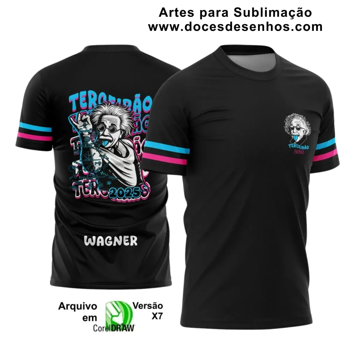 Estampa Para Camiseta Escolar – Arte Vetor - Uniforme Concluintes 2025 – Terceirão: Estilo Albert Einstein