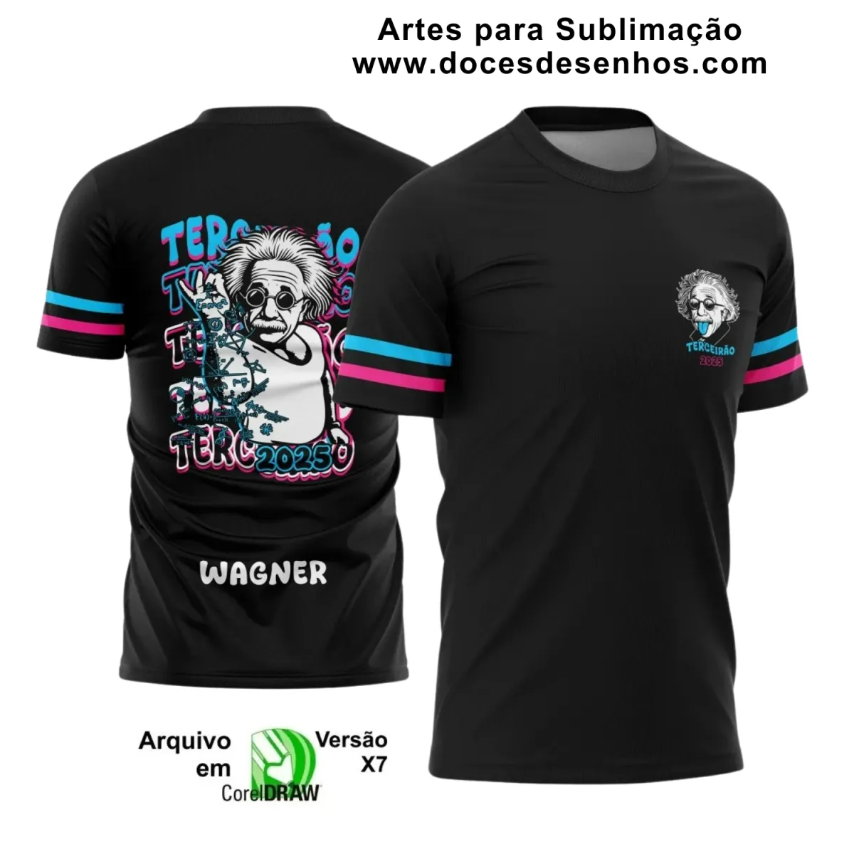 Estampa Para Camiseta Escolar – Arte Vetor - Uniforme Concluintes 2025 – Terceirão: Estilo Albert Einstein