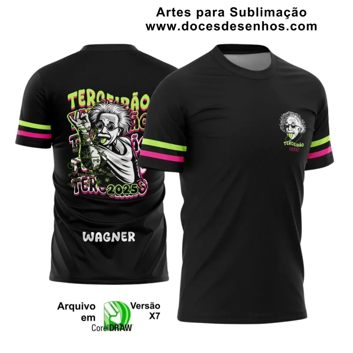 Estampa Para Camiseta Escolar – Arte Vetor - Uniforme Concluintes 2025 – Terceirão: Estilo Albert Einstein