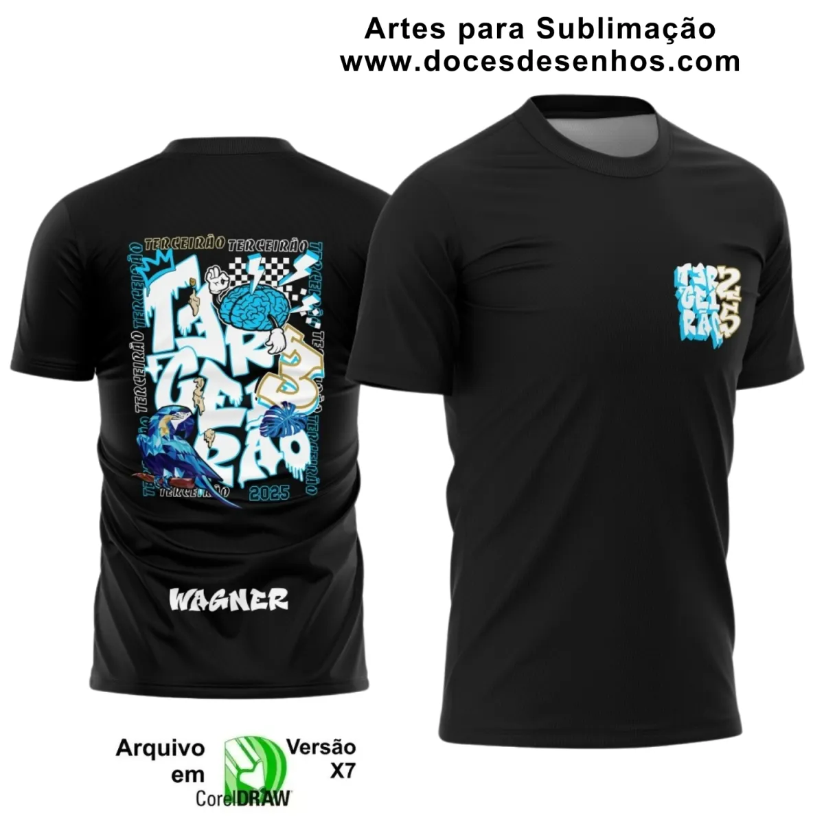 Estampa Para Camiseta Escolar – Arte Vetor - Uniforme Concluintes 2025 – Terceirão: Estilo Arara Azul